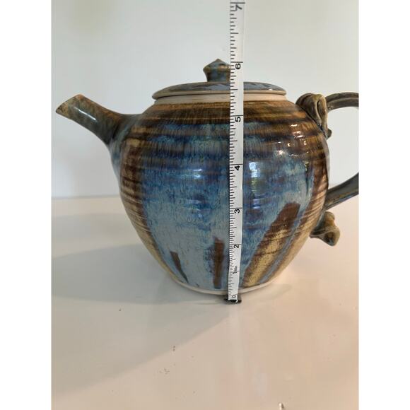 Rare Vintage Richard Sanderson Toad Hill Pottery NH Blue and Brown Teapot JL - Picture 10 of 11